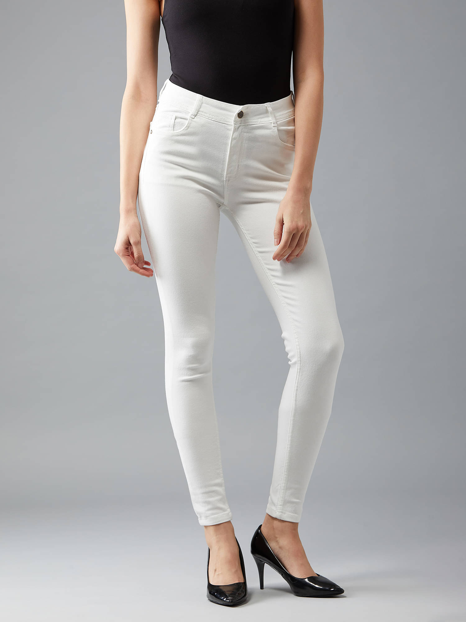     			Dolce Crudo Women's Skinny Fit Mid-Rise Jeans ( White )