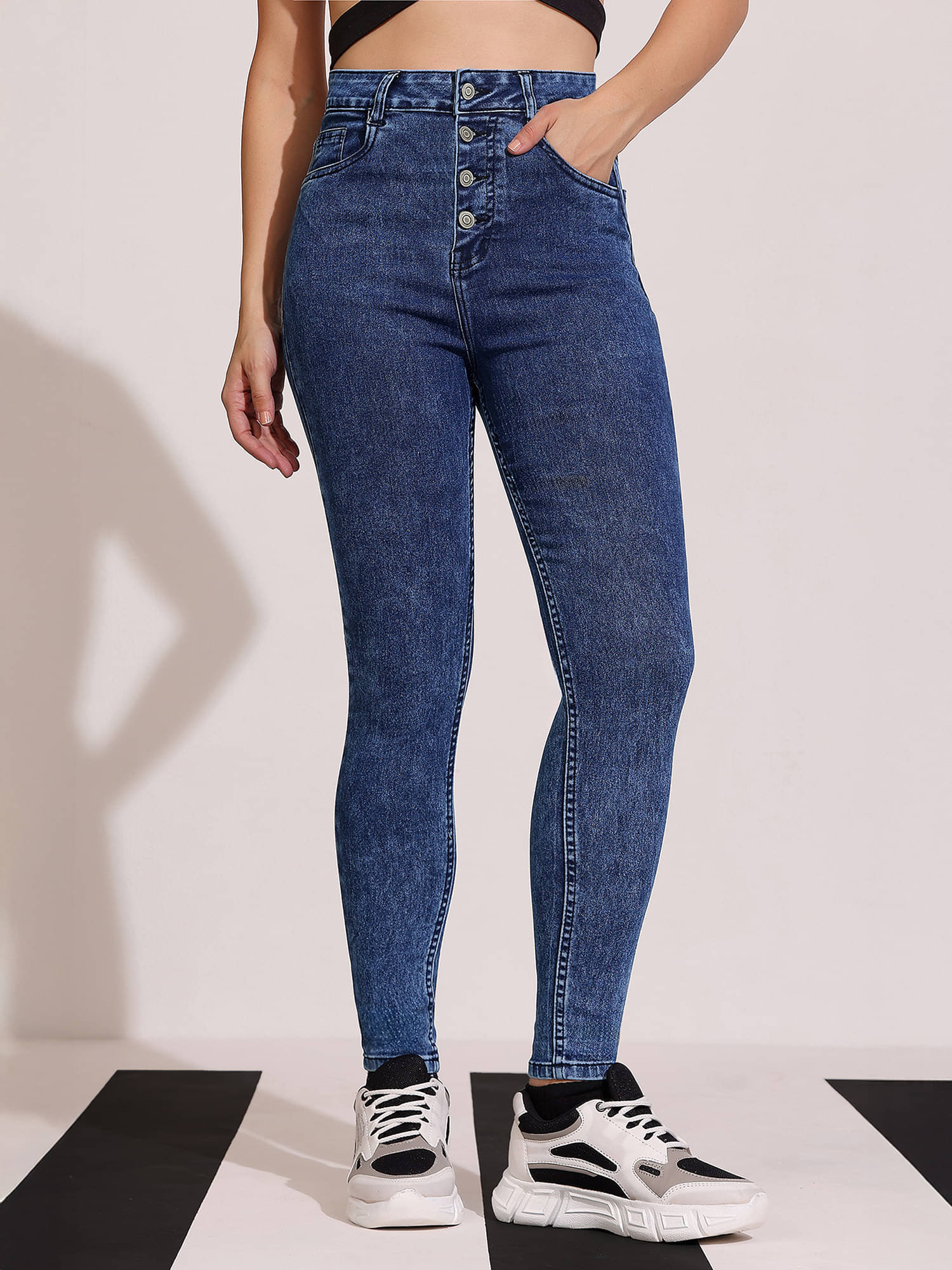     			Dolce Crudo Women's Skinny Fit High-Rise Jeans ( Blue )