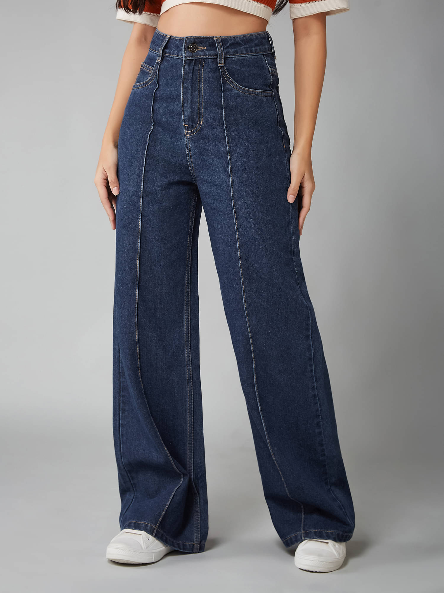     			Dolce Crudo Women's Wide Leg High-Rise Jeans ( Blue )