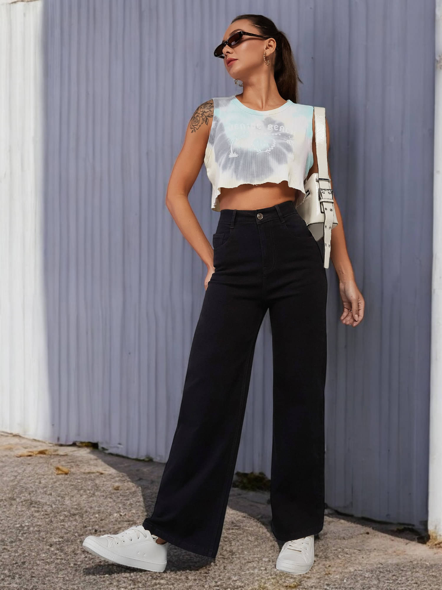     			Dolce Crudo Women's Wide Leg High-Rise Jeans ( Black )