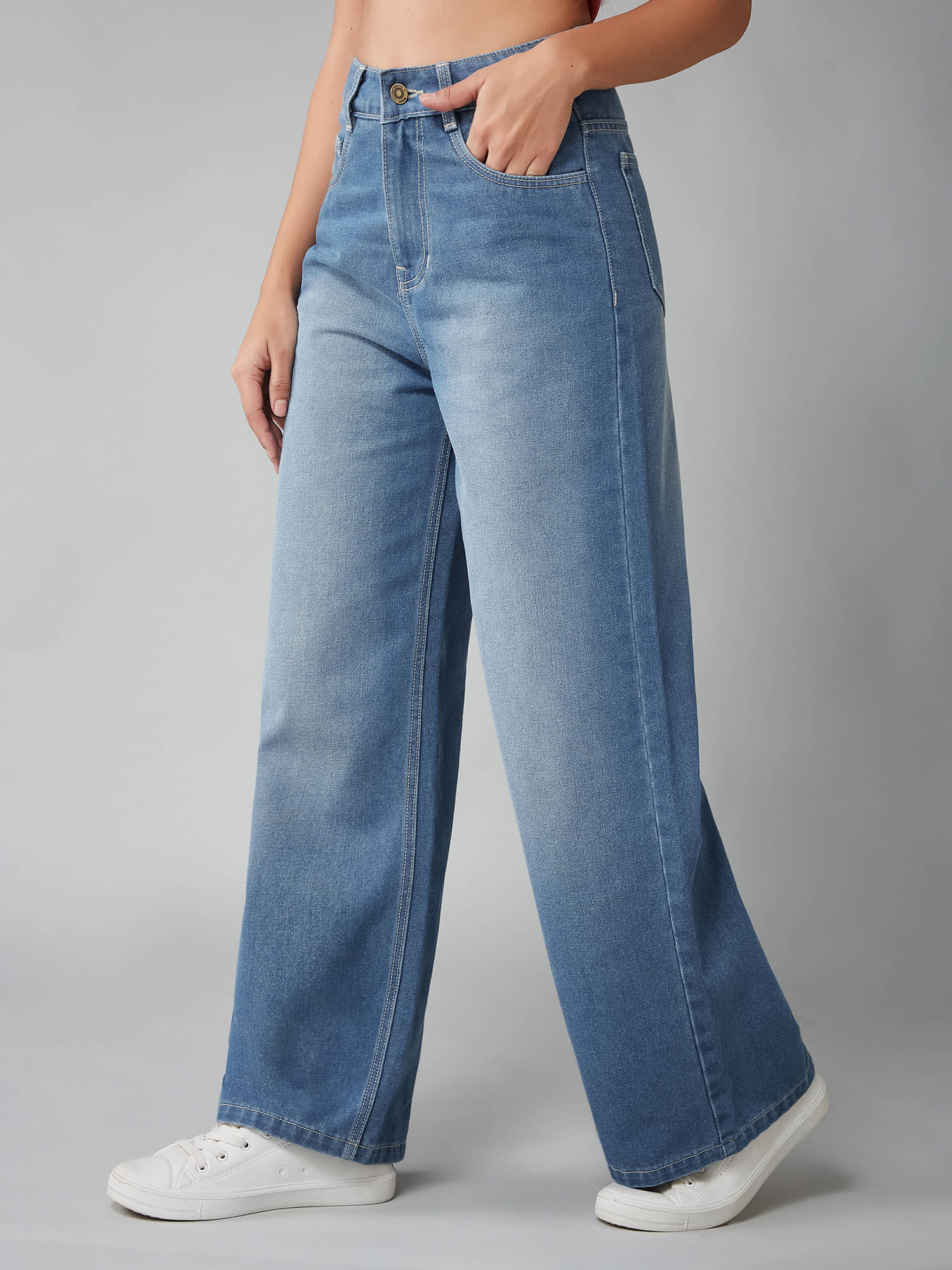     			Dolce Crudo Women's Wide Leg High-Rise Jeans ( Blue )