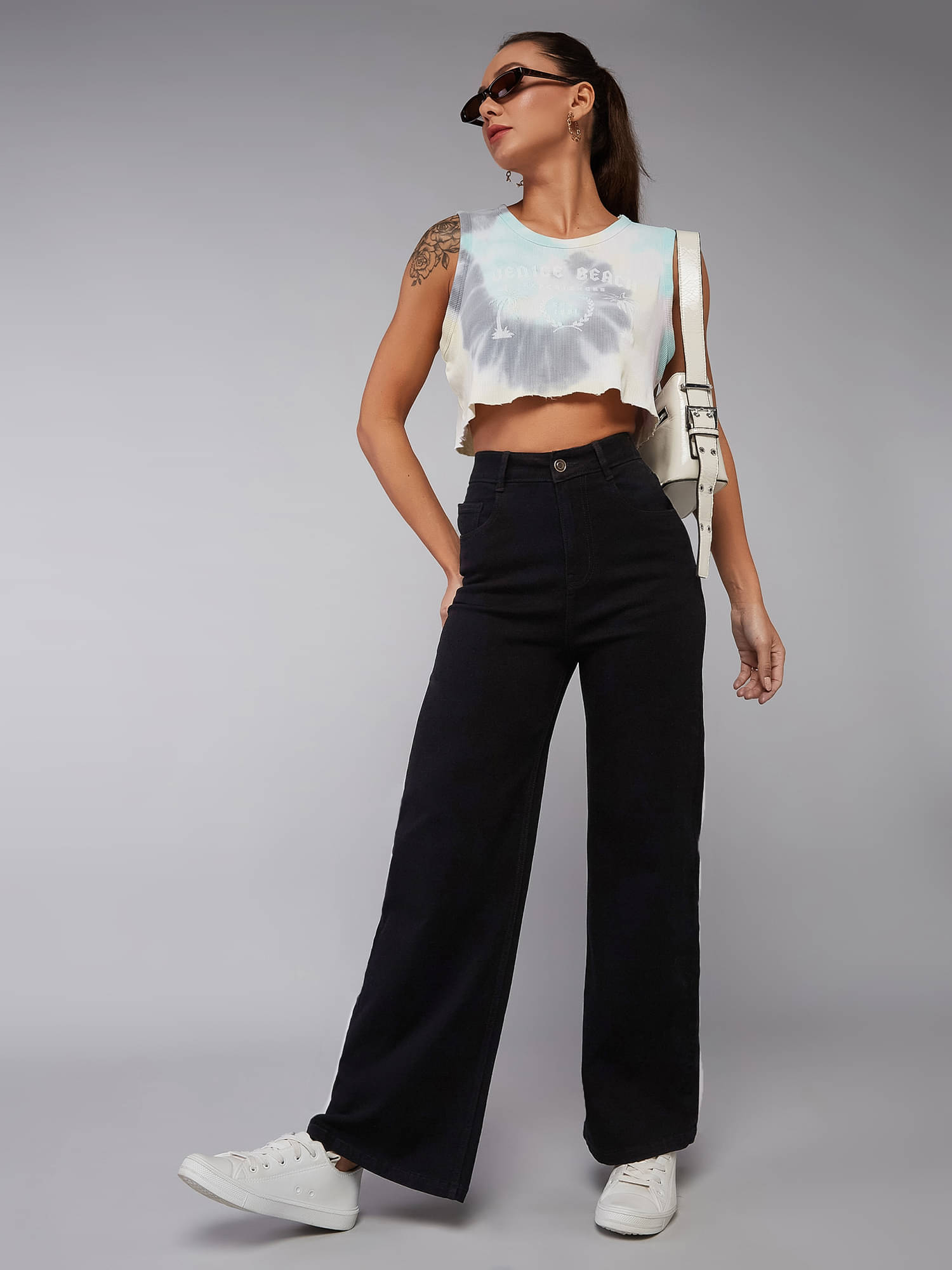     			Dolce Crudo Women's Wide Leg High-Rise Jeans ( Black )
