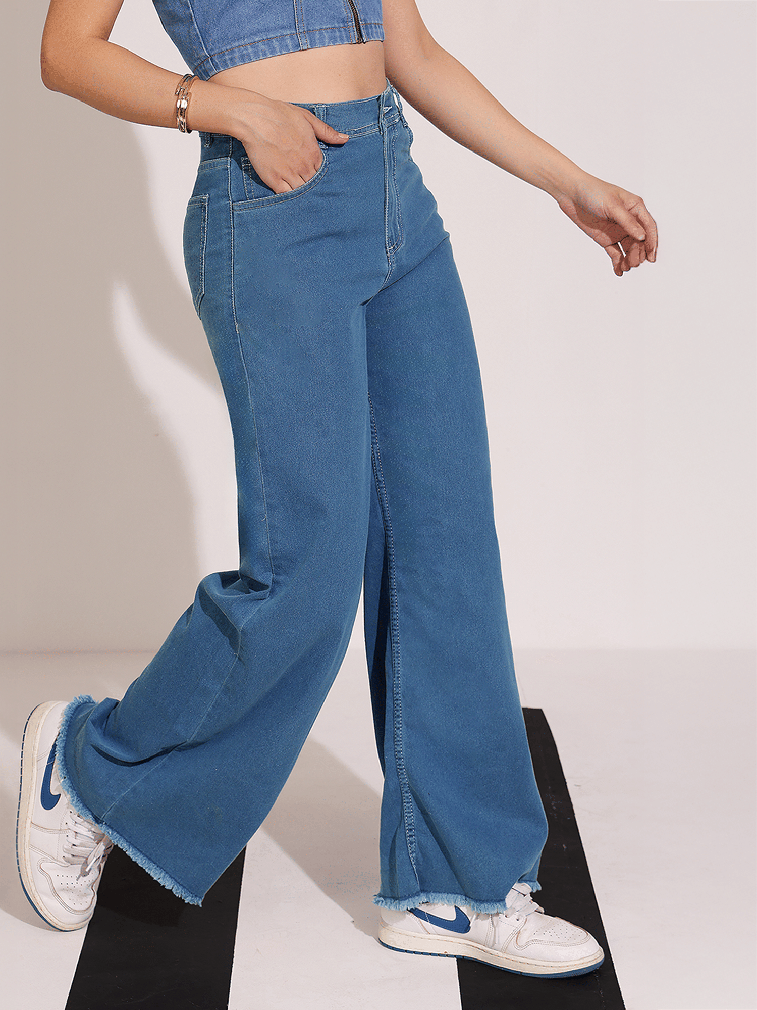     			Dolce Crudo Women's Wide Leg High-Rise Jeans ( Blue )