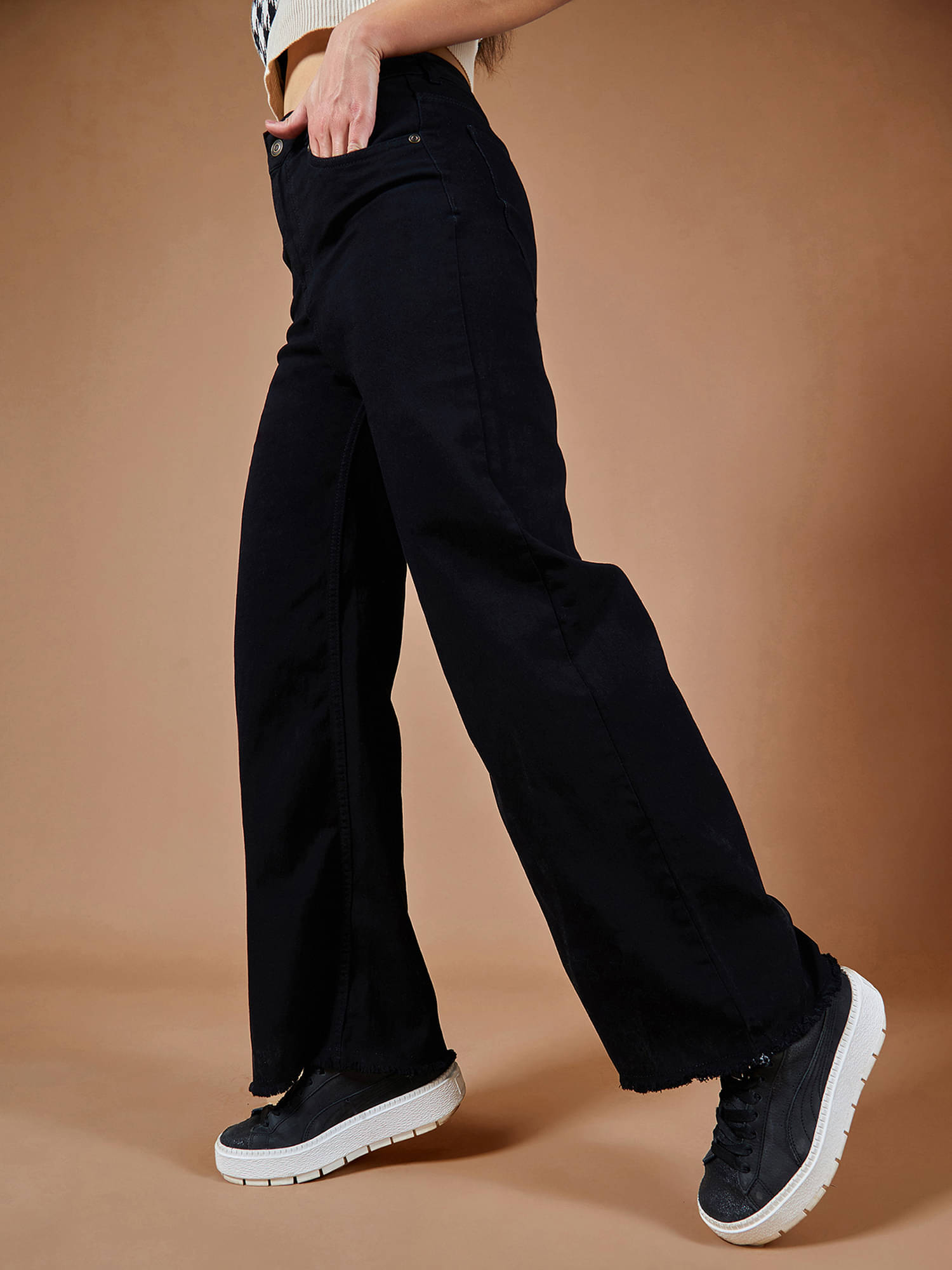     			Dolce Crudo Women's Wide Leg High-Rise Jeans ( Black )