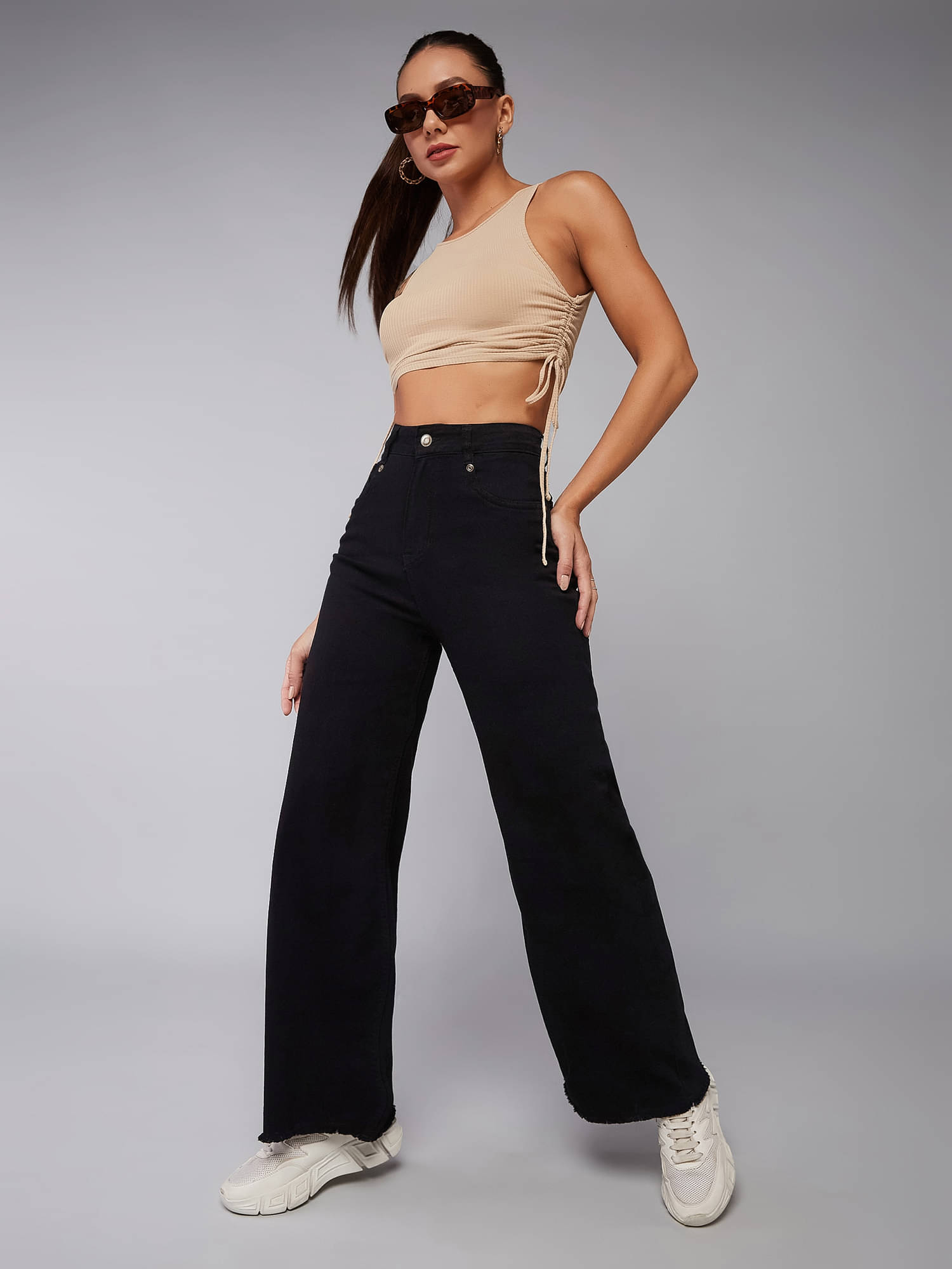     			Dolce Crudo Women's Wide Leg High-Rise Jeans ( Black )