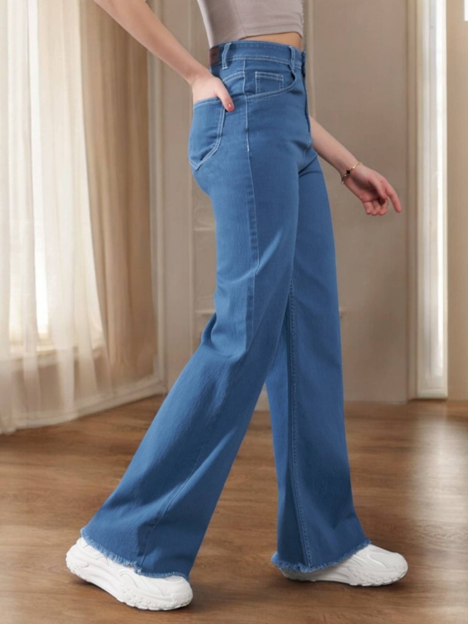     			Dolce Crudo Women's Wide Leg High-Rise Jeans ( Blue )