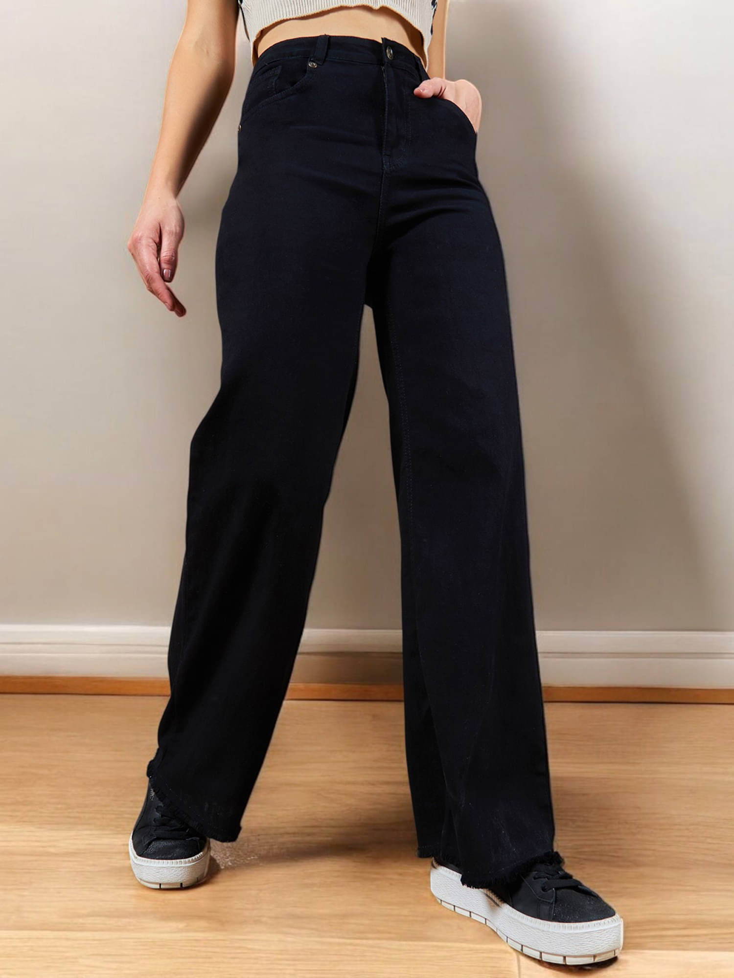     			Dolce Crudo Women's Wide Leg High-Rise Jeans ( Black )