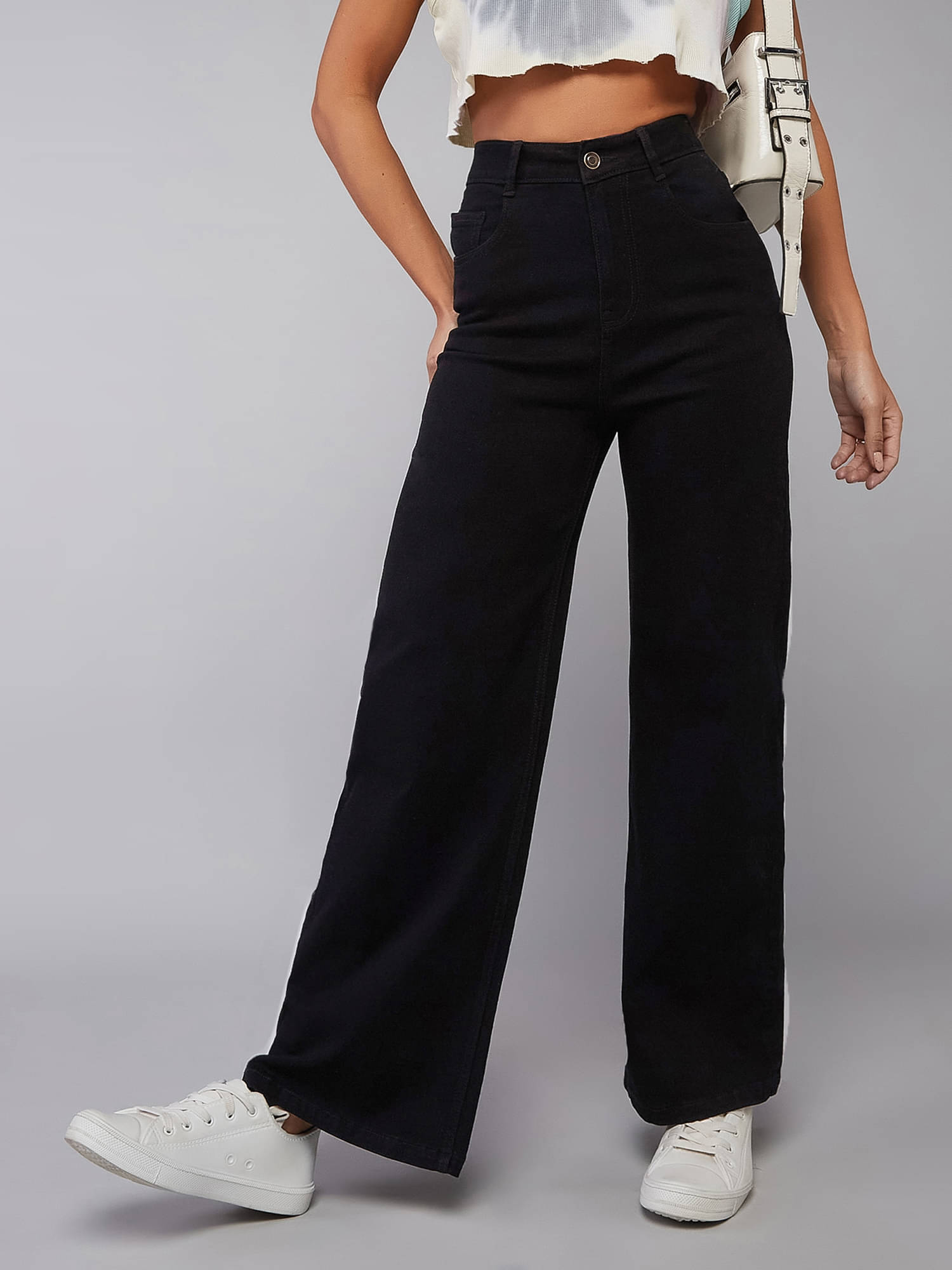     			Dolce Crudo Women's Wide Leg High-Rise Jeans ( Black )