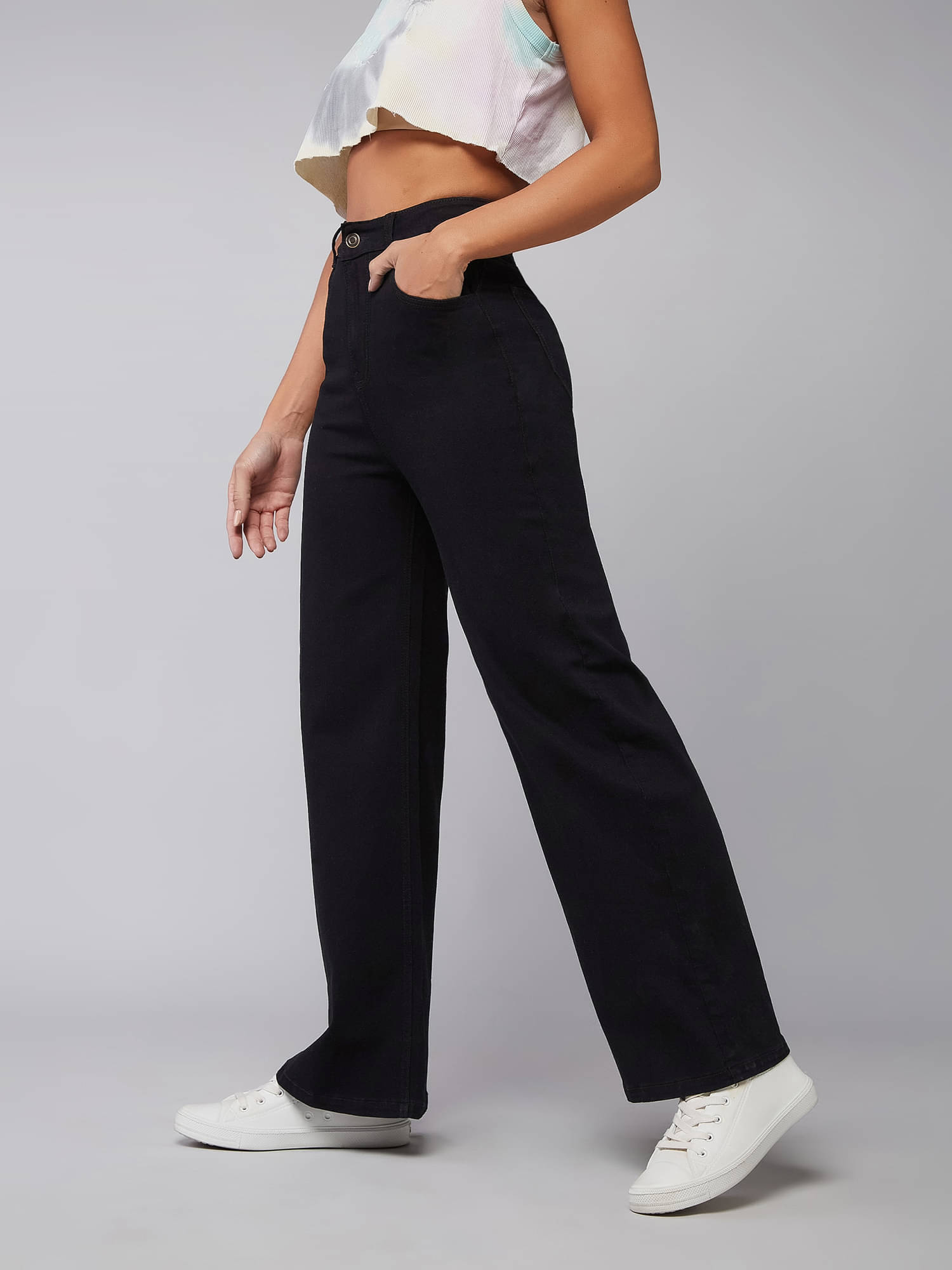     			Dolce Crudo Women's Wide Leg High-Rise Jeans ( Black )