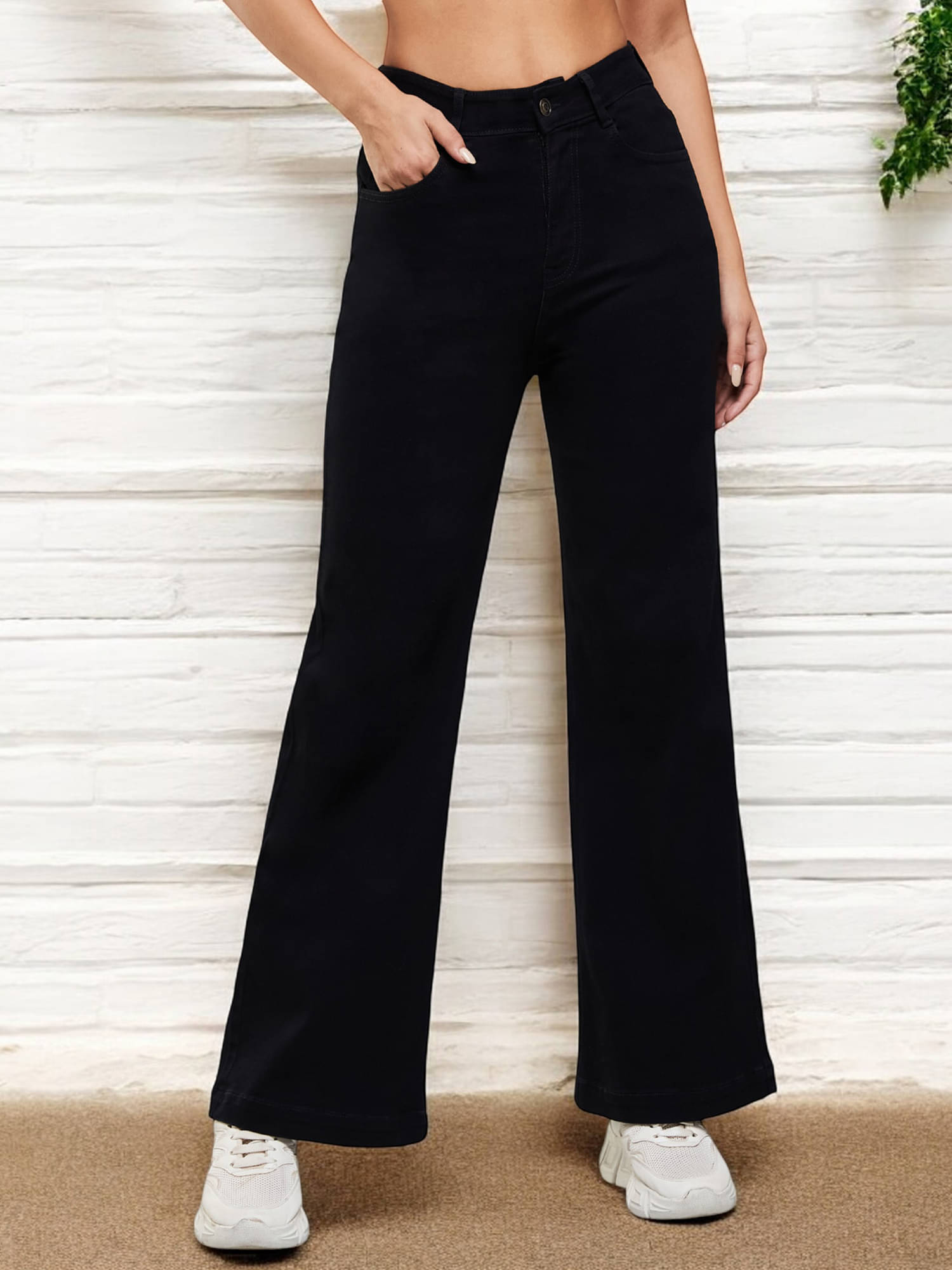     			Dolce Crudo Women's Wide Leg High-Rise Jeans ( Black )