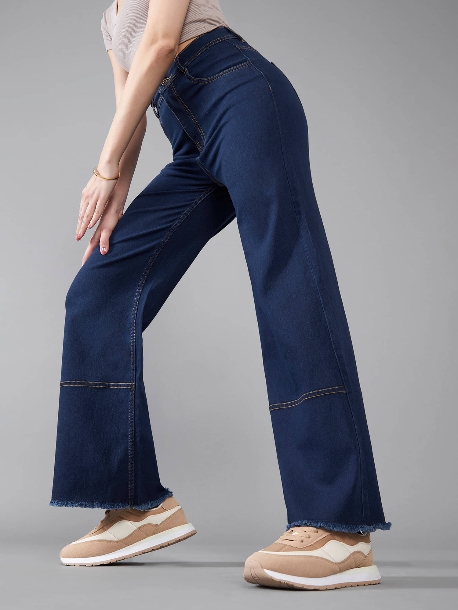     			Dolce Crudo Women's Wide Leg High-Rise Jeans ( Navy Blue )