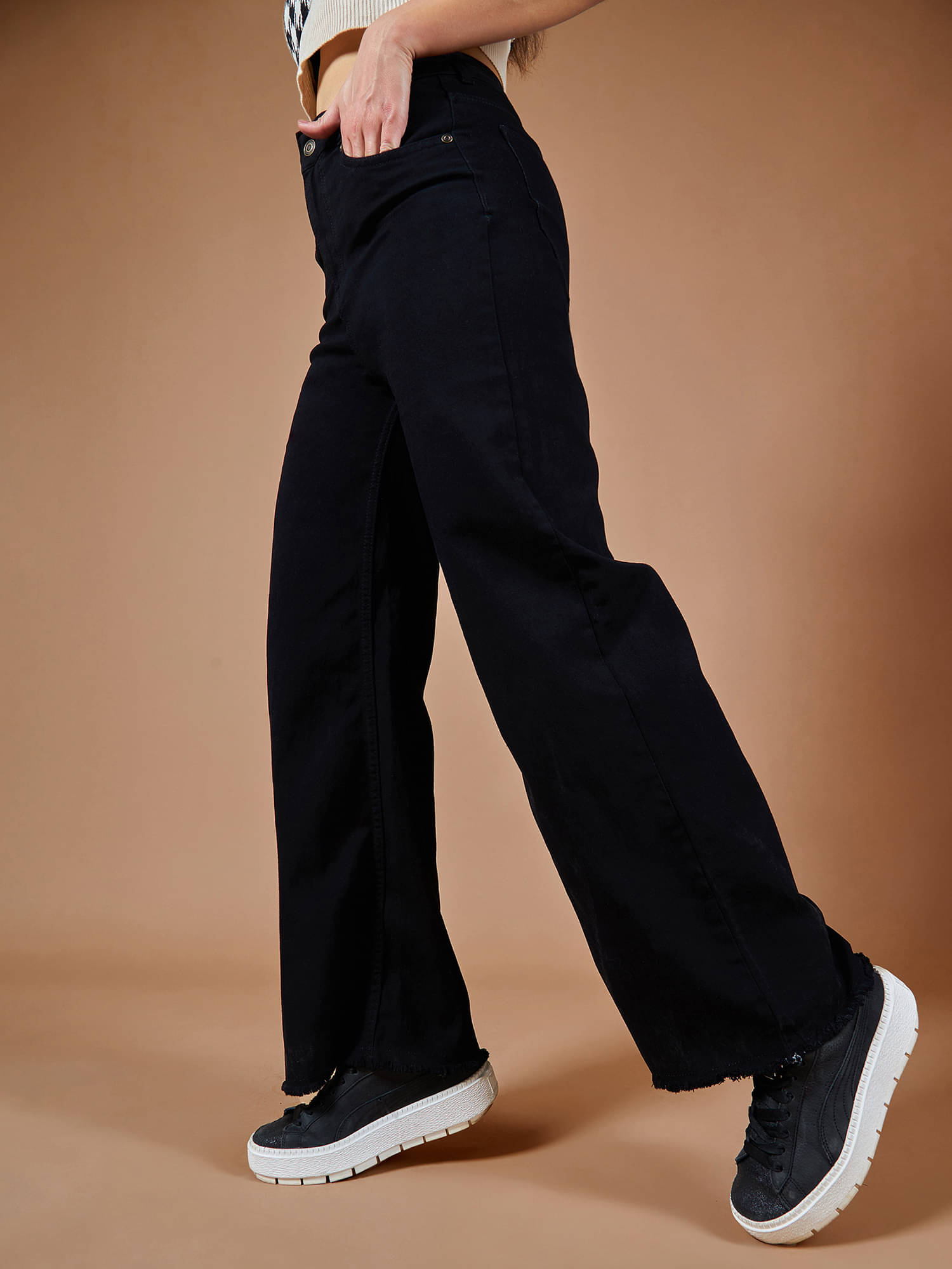     			Dolce Crudo Women's Wide Leg High-Rise Jeans ( Black )