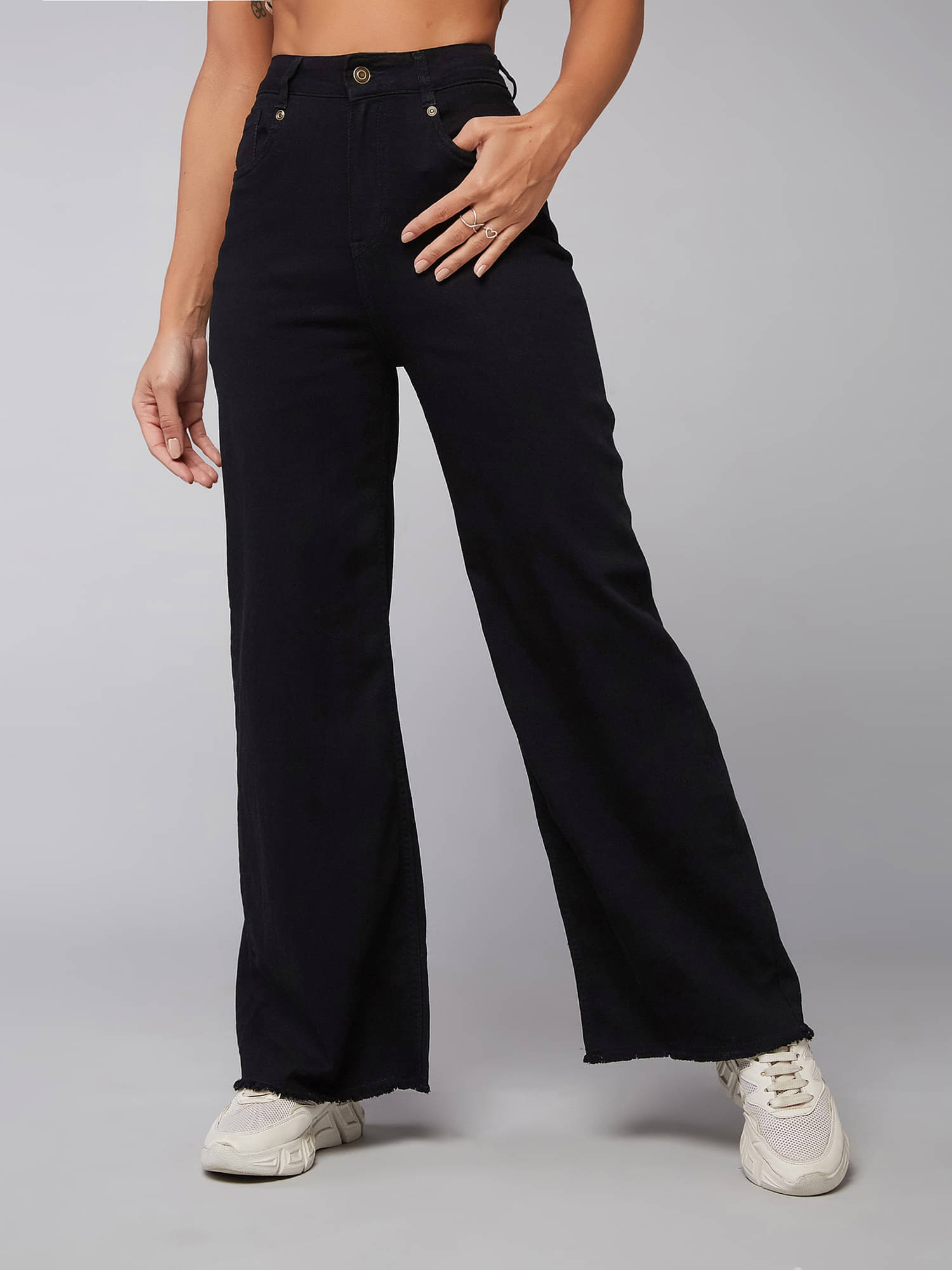     			Dolce Crudo Women's Wide Leg High-Rise Jeans ( Black )