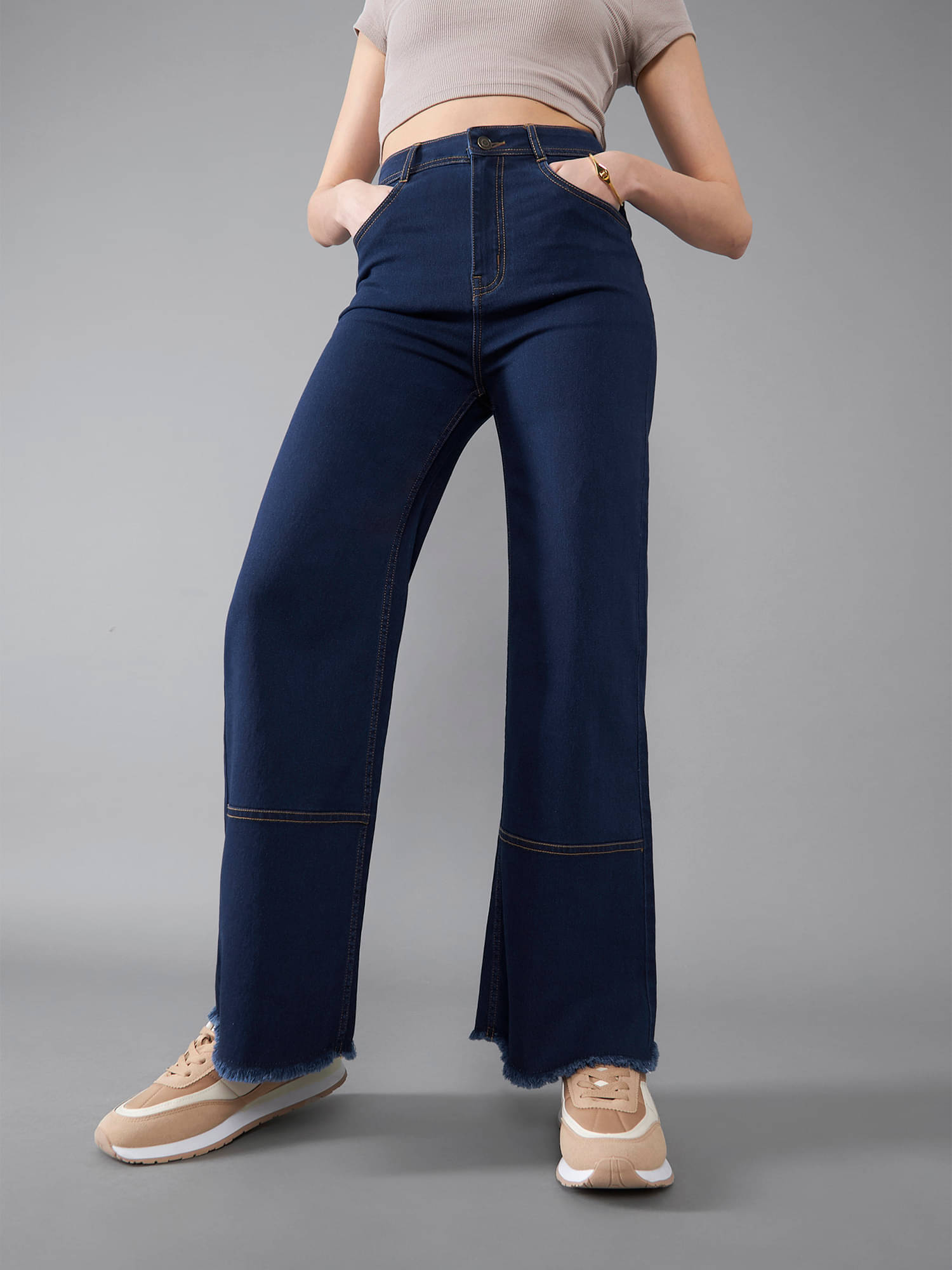     			Dolce Crudo Women's Wide Leg High-Rise Jeans ( Navy Blue )