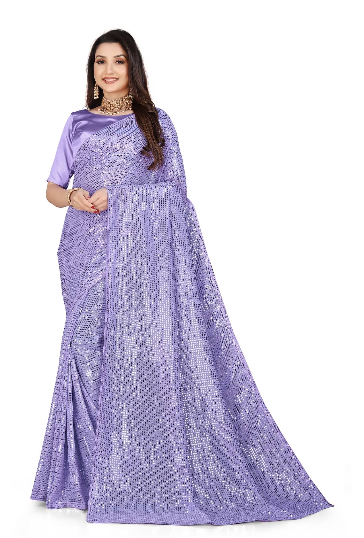     			Fabzone Silk Blend Embroidered Mangalgiri Saree With Stitched Blouse ( Lavender )