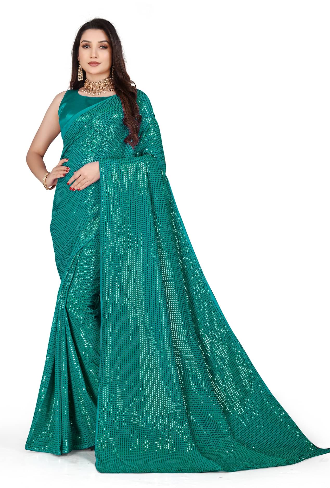 Fabzone Silk Blend Embroidered Mangalgiri Saree With Stitched Blouse ( Rama )     			Fabzone Silk Blend Embroidered Mangalgiri Saree With Stitched Blouse ( Rama )