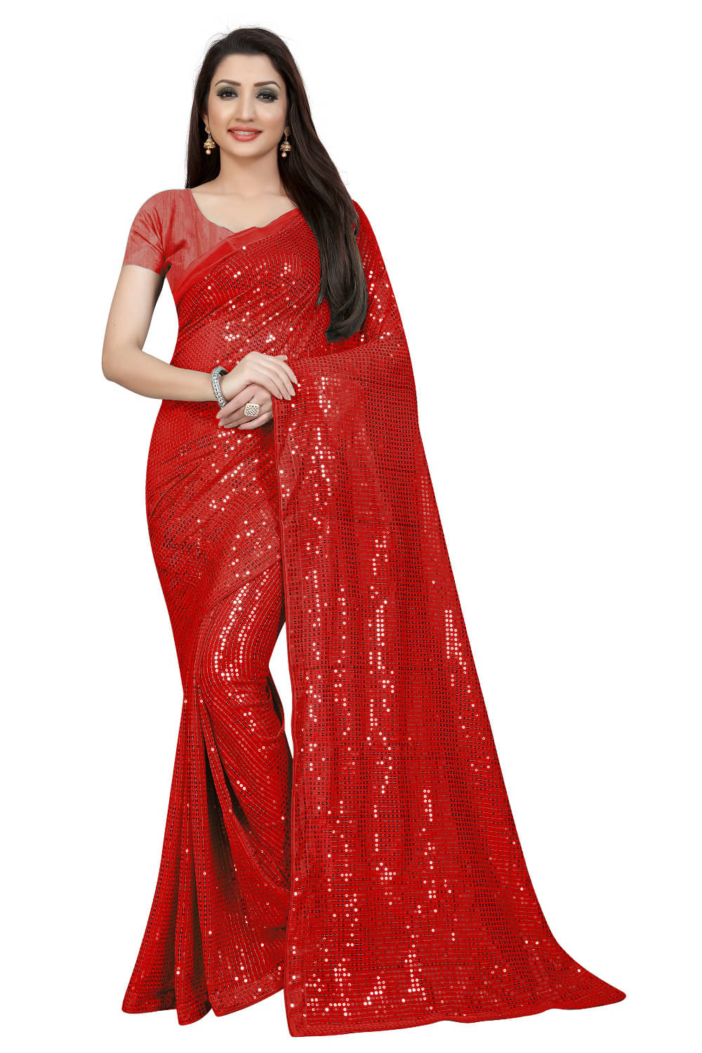     			Fabzone Silk Blend Embroidered Mangalgiri Saree With Stitched Blouse ( Red )