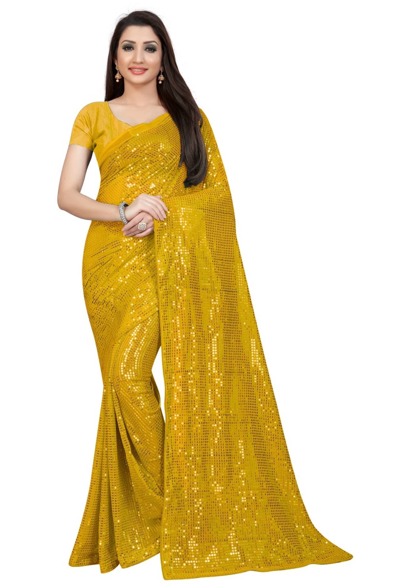     			Fabzone Silk Blend Embroidered Mangalgiri Saree With Stitched Blouse ( Yellow )