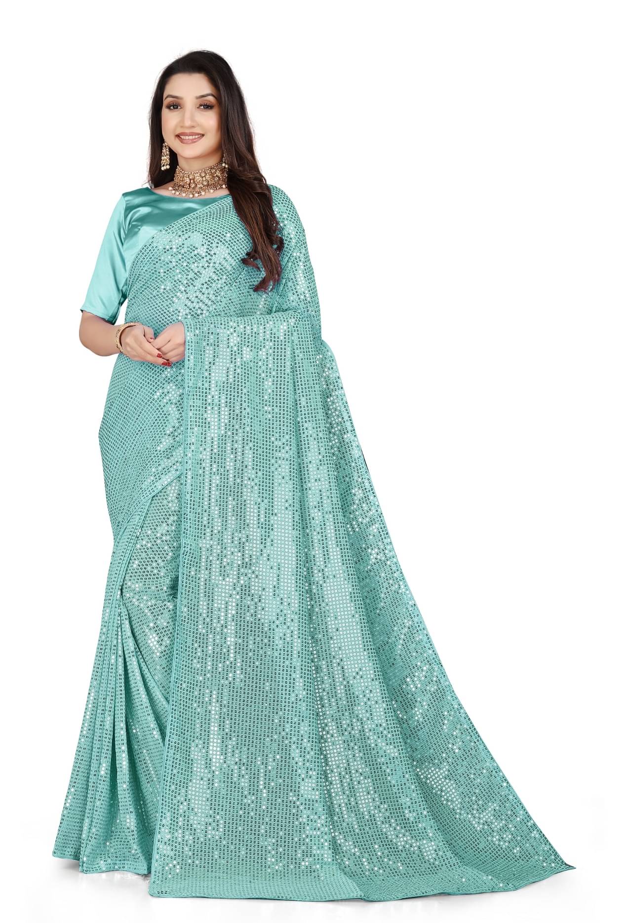     			Fabzone Silk Blend Embroidered Mangalgiri Saree With Stitched Blouse ( Sky Blue )
