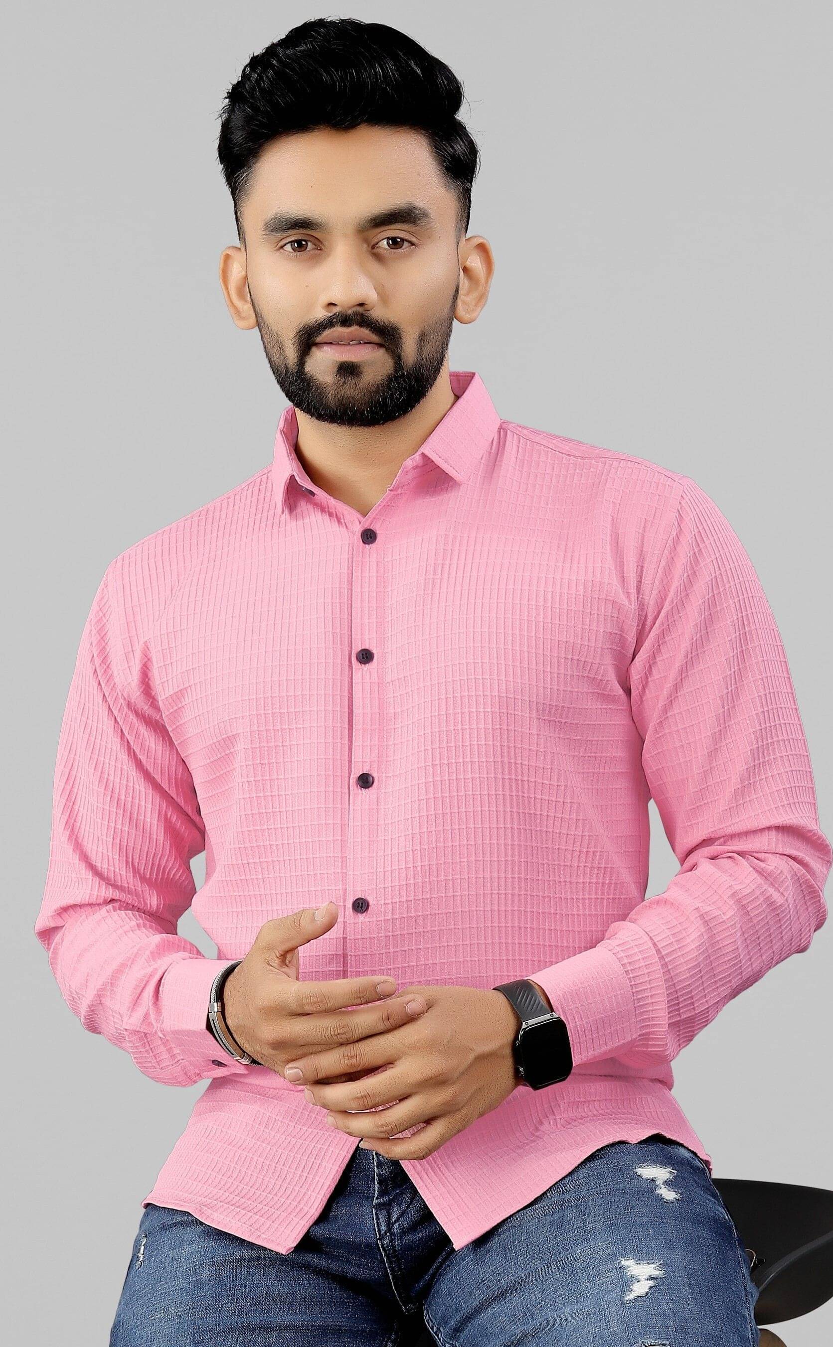 Fabzy Poly Cotton Regular Fit Self Design Full Sleeves Men's Casual Shirt - Pink ( Pack of 1 )     			Fabzy Poly Cotton Regular Fit Self Design Full Sleeves Men's Casual Shirt - Pink ( Pack of 1 )