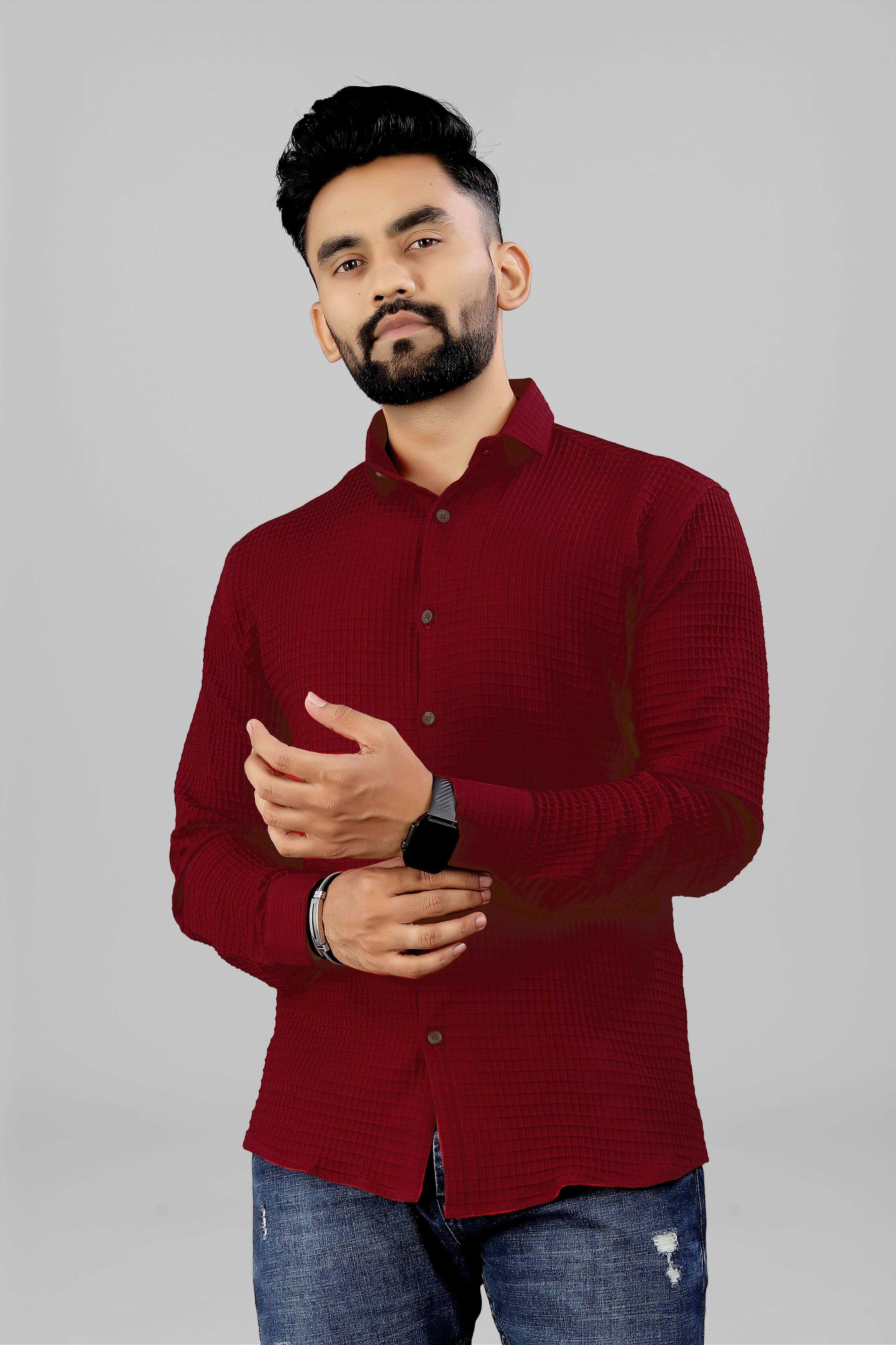     			Fabzy Poly Cotton Regular Fit Self Design Full Sleeves Men's Casual Shirt - Maroon ( Pack of 1 )