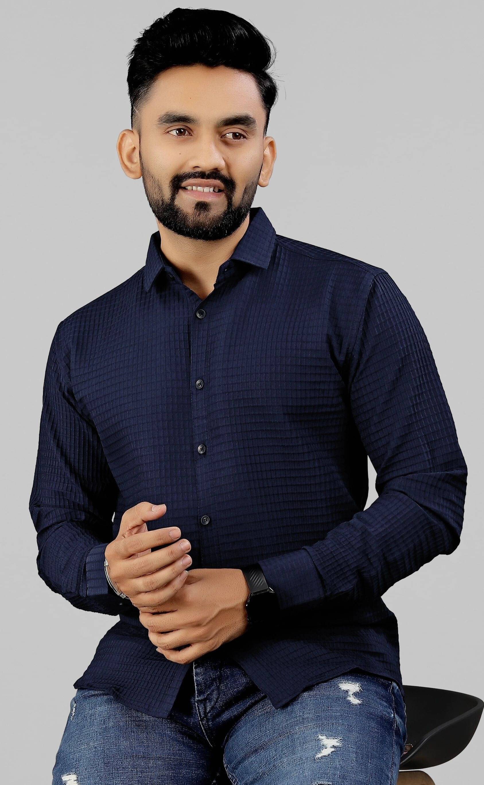 Fabzy Poly Cotton Regular Fit Self Design Full Sleeves Men's Casual Shirt - Dark Blue ( Pack of 1 ) Fabzy Poly Cotton Regular Fit Self Design Full Sleeves Men's Casual Shirt - Dark Blue ( Pack of 1 )