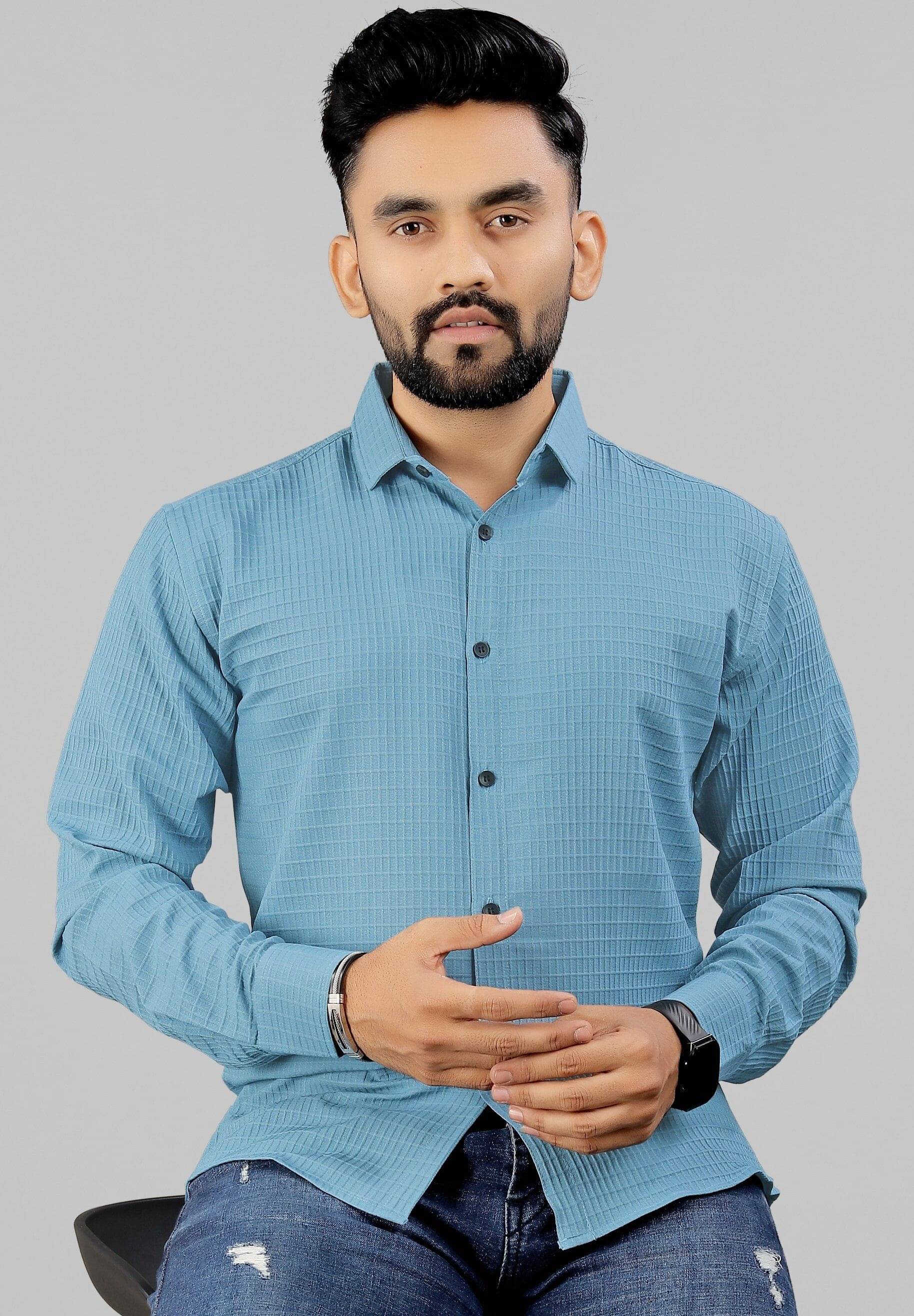 Fabzy Poly Cotton Regular Fit Self Design Full Sleeves Men's Casual Shirt - Blue ( Pack of 1 ) Fabzy Poly Cotton Regular Fit Self Design Full Sleeves Men's Casual Shirt - Blue ( Pack of 1 )