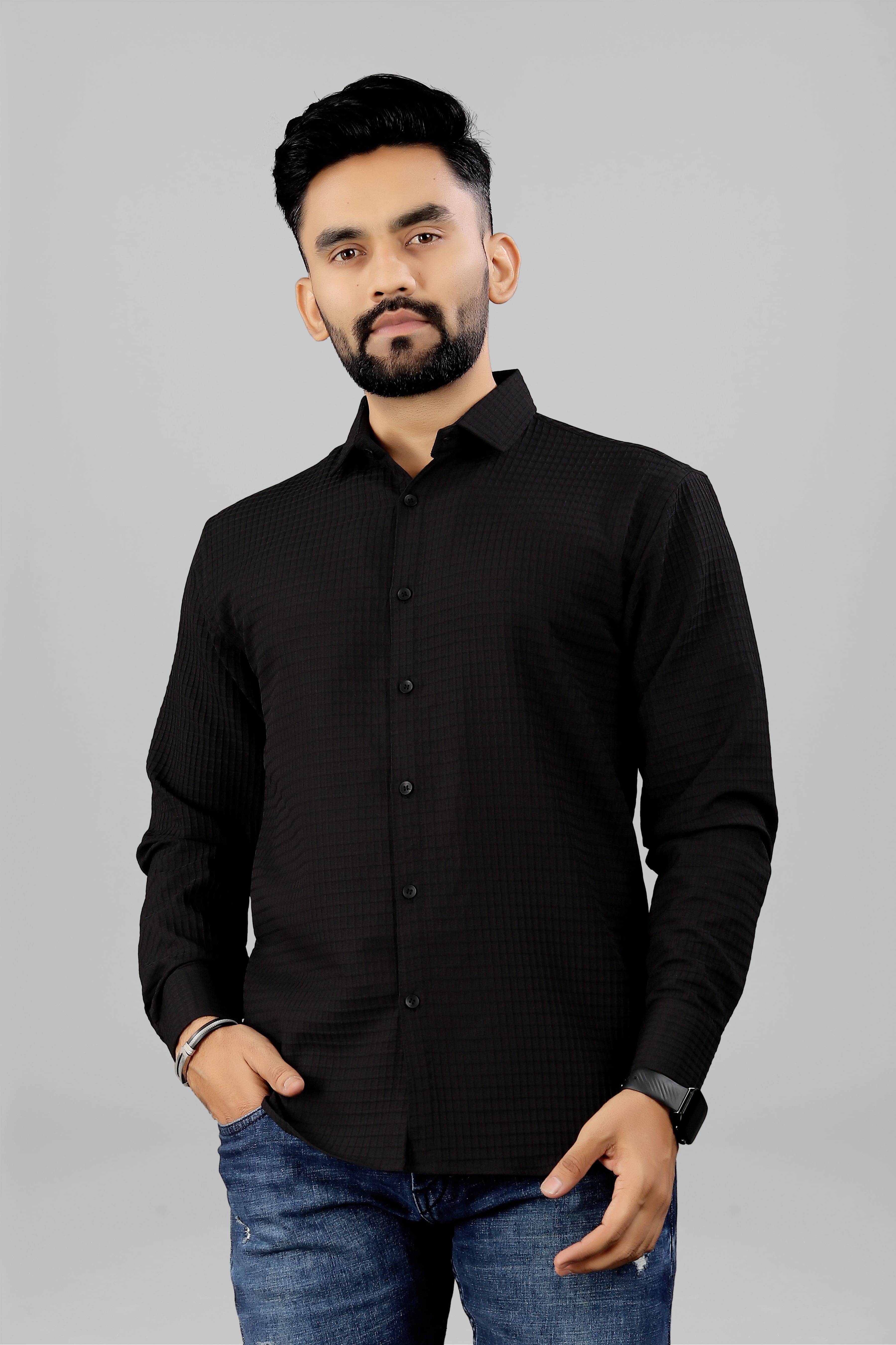 Fabzy Poly Cotton Regular Fit Self Design Full Sleeves Men's Casual Shirt - Black ( Pack of 1 )     			Fabzy Poly Cotton Regular Fit Self Design Full Sleeves Men's Casual Shirt - Black ( Pack of 1 )