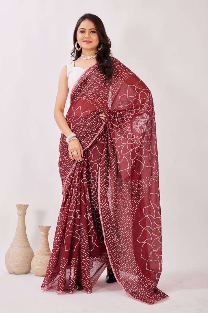     			GENRIC 01 Chanderi Printed Bandhani Sarees With Unstitched Blouse Piece ( Maroon )