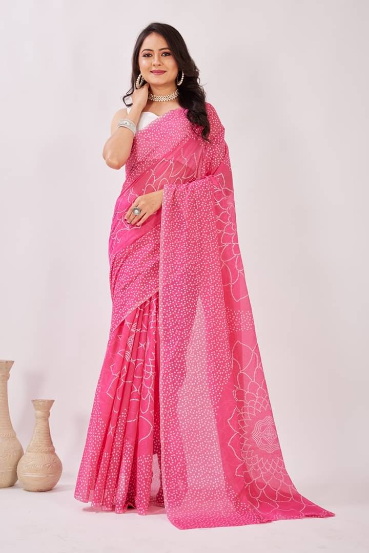     			GENRIC 01 Chanderi Printed Bandhani Sarees With Unstitched Blouse Piece ( Pink )