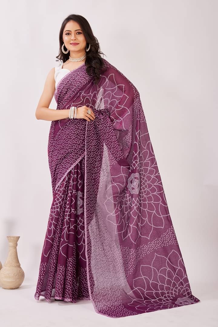     			GENRIC 01 Chanderi Printed Bandhani Sarees With Unstitched Blouse Piece ( Wine )