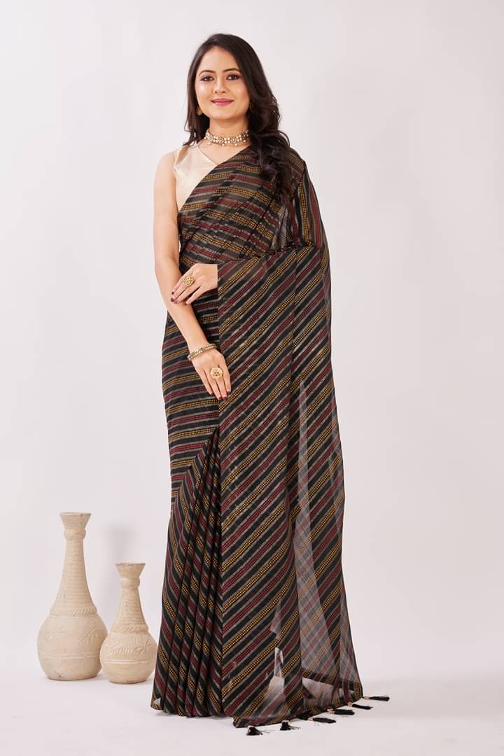     			GENRIC 01 Georgette Printed Bandhani Sarees With Unstitched Blouse Piece ( Black )