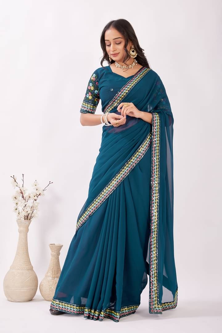 GENRIC 01 Georgette Self Design Regular Saree With Unstitched Blouse Piece ( Turquoise ) GENRIC 01 Georgette Self Design Regular Saree With Unstitched Blouse Piece ( Turquoise )