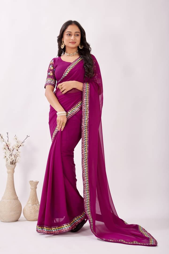     			GENRIC 01 Georgette Self Design Regular Saree With Unstitched Blouse Piece ( Wine )