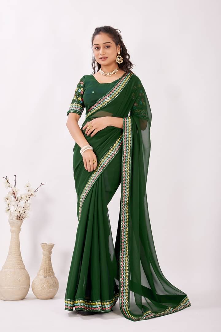     			GENRIC 01 Georgette Self Design Regular Saree With Unstitched Blouse Piece ( Green )