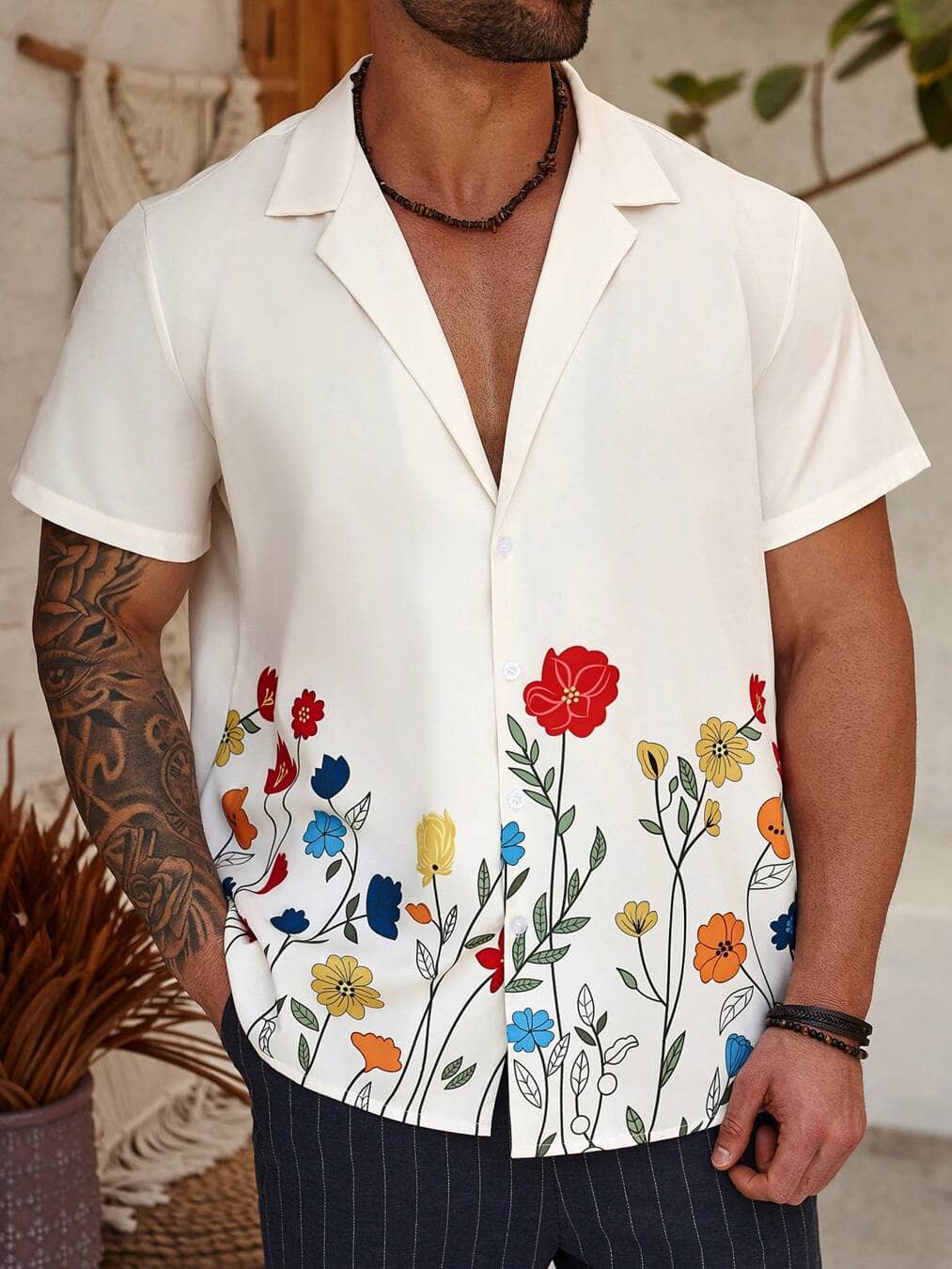 HARPITA Cotton Blend Regular Fit Printed Half Sleeves Cuban Collar Men's Casual Shirt - Off-White ( Pack of 1 )