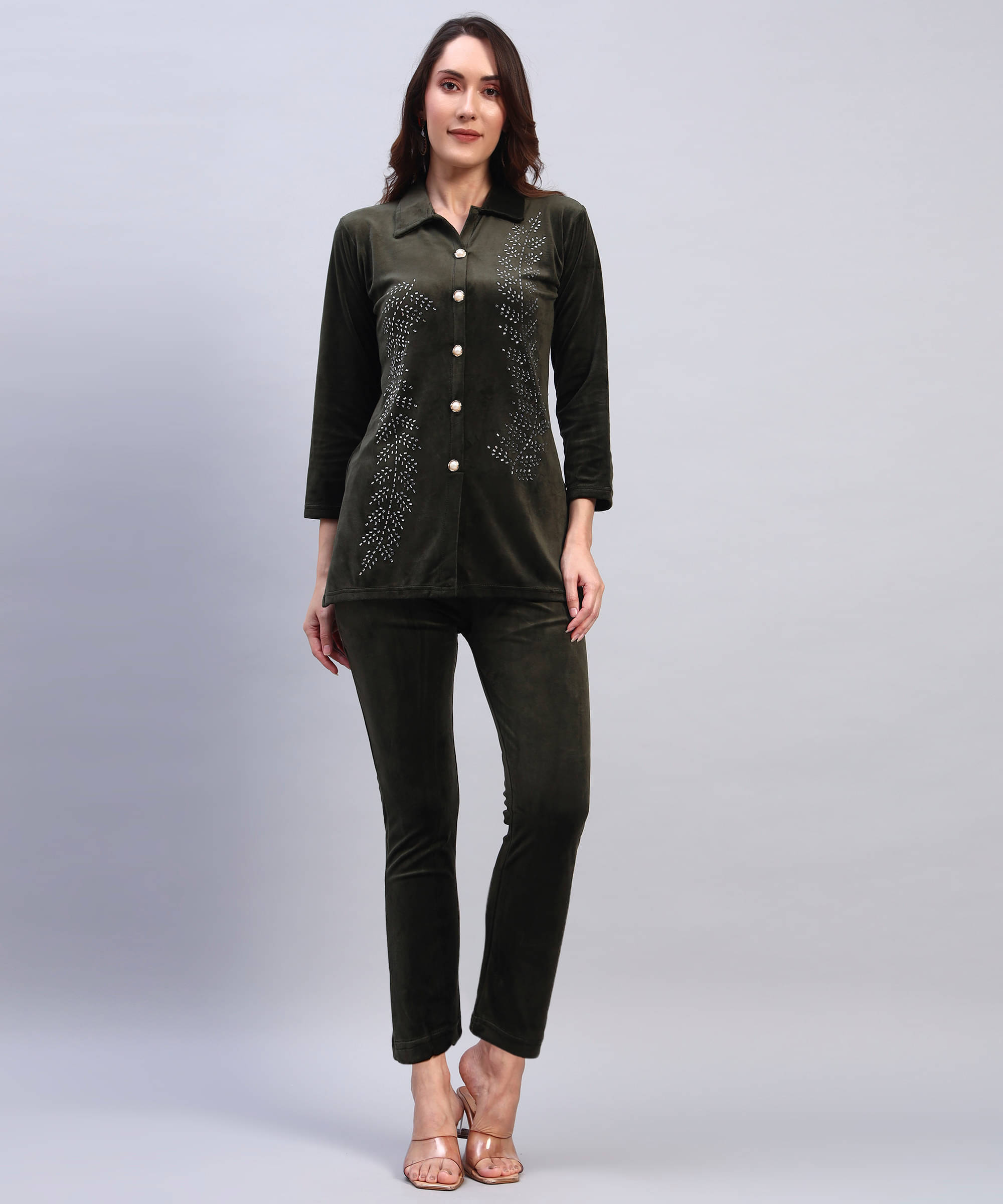 HEMLOCK Women Solid Shirt With Trousers Co-Ord Set ( Dark Grey ) HEMLOCK Women Solid Shirt With Trousers Co-Ord Set ( Dark Grey )