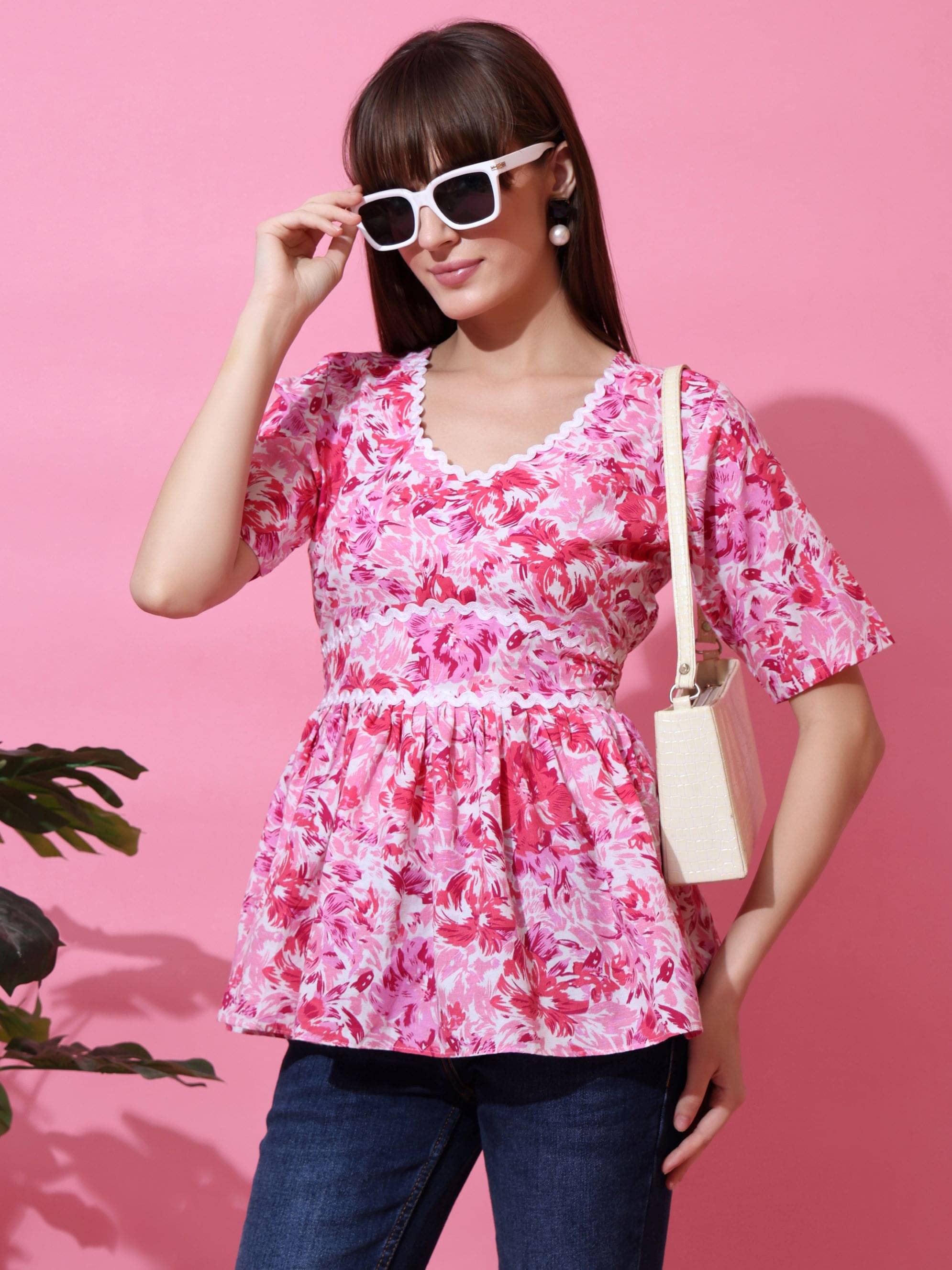     			Honky Tonky Women's Cotton Peplum Top ( Pink )