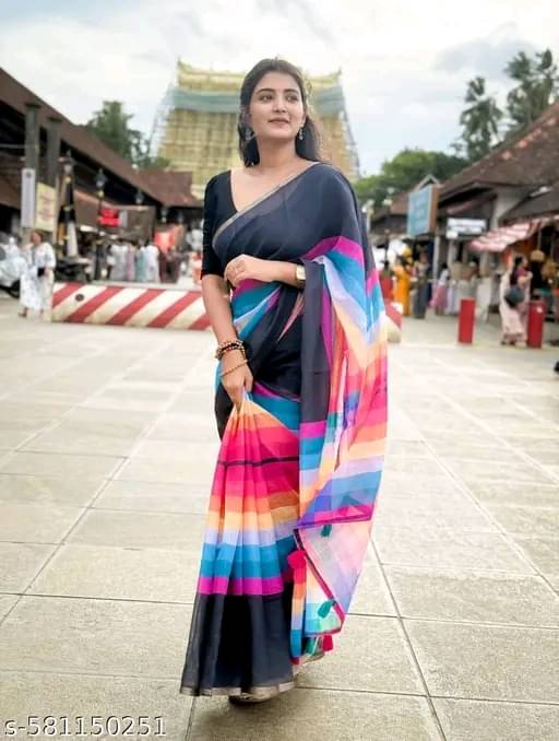 JAY JAGANNATH FABEIC Linen Printed Regular Saree With Unstitched Blouse Piece ( Black ) JAY JAGANNATH FABEIC Linen Printed Regular Saree With Unstitched Blouse Piece ( Black )