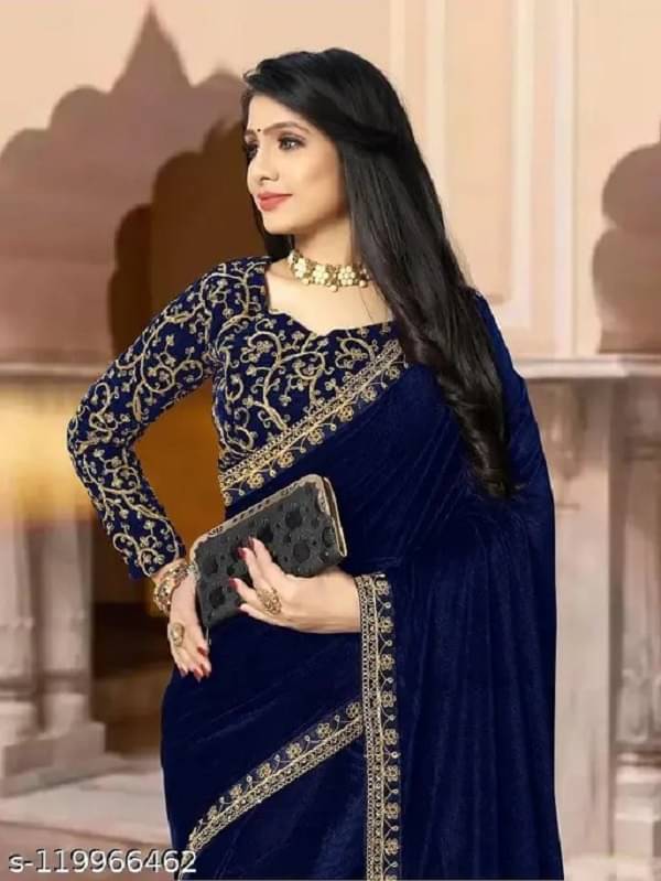 JENIL FASHAION Velvet Embroidered Uppada saree With Unstitched Blouse Piece ( Navy Blue ) JENIL FASHAION Velvet Embroidered Uppada saree With Unstitched Blouse Piece ( Navy Blue )