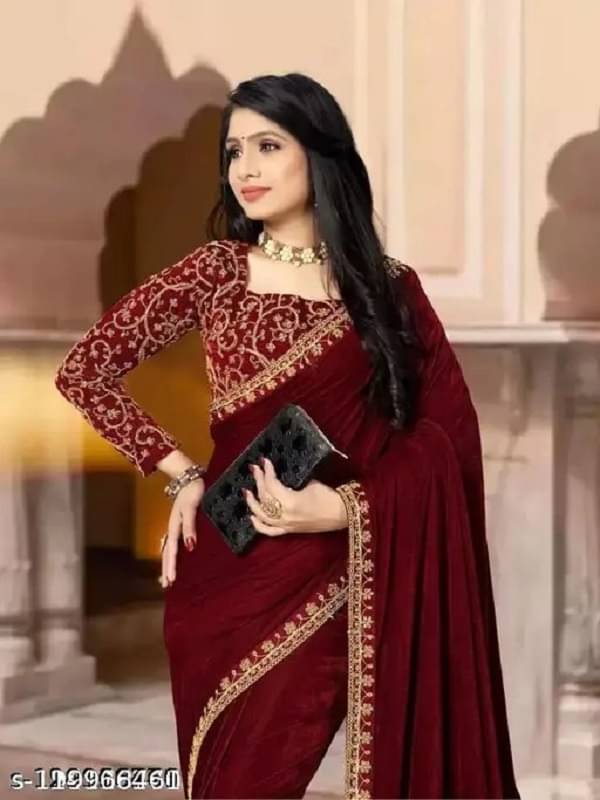JENIL FASHAION Velvet Embroidered Uppada saree With Unstitched Blouse Piece ( Maroon ) JENIL FASHAION Velvet Embroidered Uppada saree With Unstitched Blouse Piece ( Maroon )