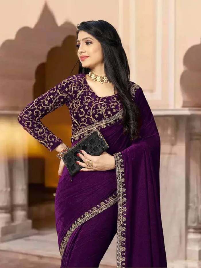 JENIL FASHAION Velvet Embroidered Uppada saree With Unstitched Blouse Piece ( Wine ) JENIL FASHAION Velvet Embroidered Uppada saree With Unstitched Blouse Piece ( Wine )