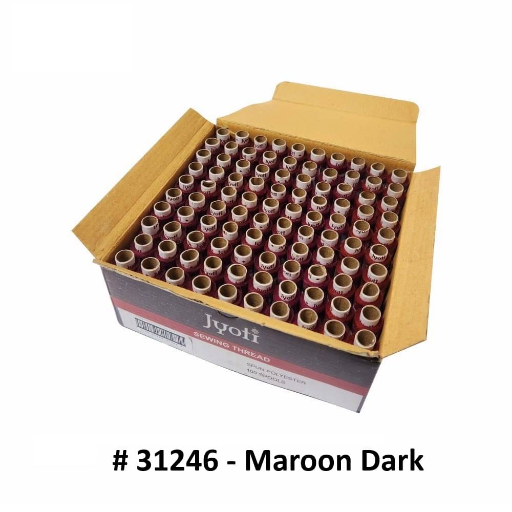     			Jyoti Sewing Thread Polyester, Sewing & Tailoring Craft, Ladies Special Dhaga, Spool for Stitching, Overlock, 2 Ply / 52 Count with Lubrication - # 31246, (100 Tubes of Maroon Dark in 180 Meters)