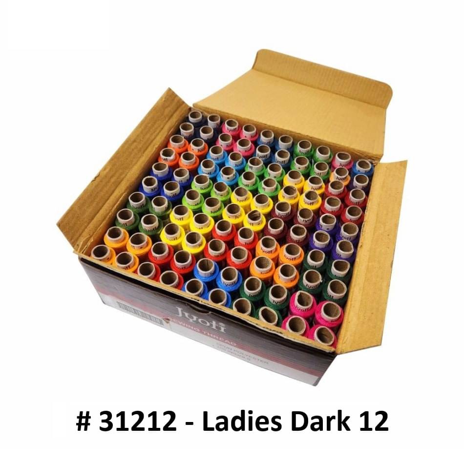     			Jyoti Sewing Thread Polyester, Sewing & Tailoring Craft, Ladies Special Dhaga, Spool for Stitching, Overlock, 2 Ply / 52 Count with Lubrication - # 31222, (100 Tubes of Ladies Dark in 180 Meters)