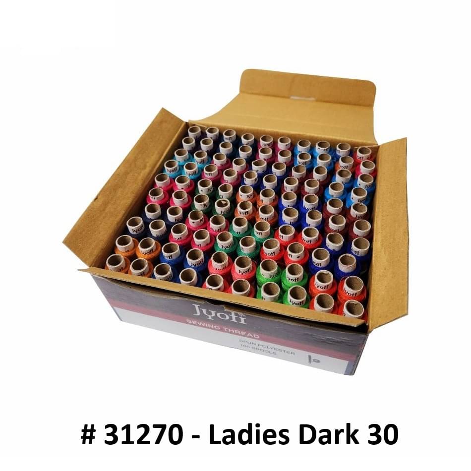     			Jyoti Sewing Thread Polyester, Sewing & Tailoring Craft, Ladies Special Dhaga, Spool for Stitching, Overlock, 2 Ply / 52 Count with Lubrication - # 31270, (100 Tubes of Ladies Dark in 180 Meters)
