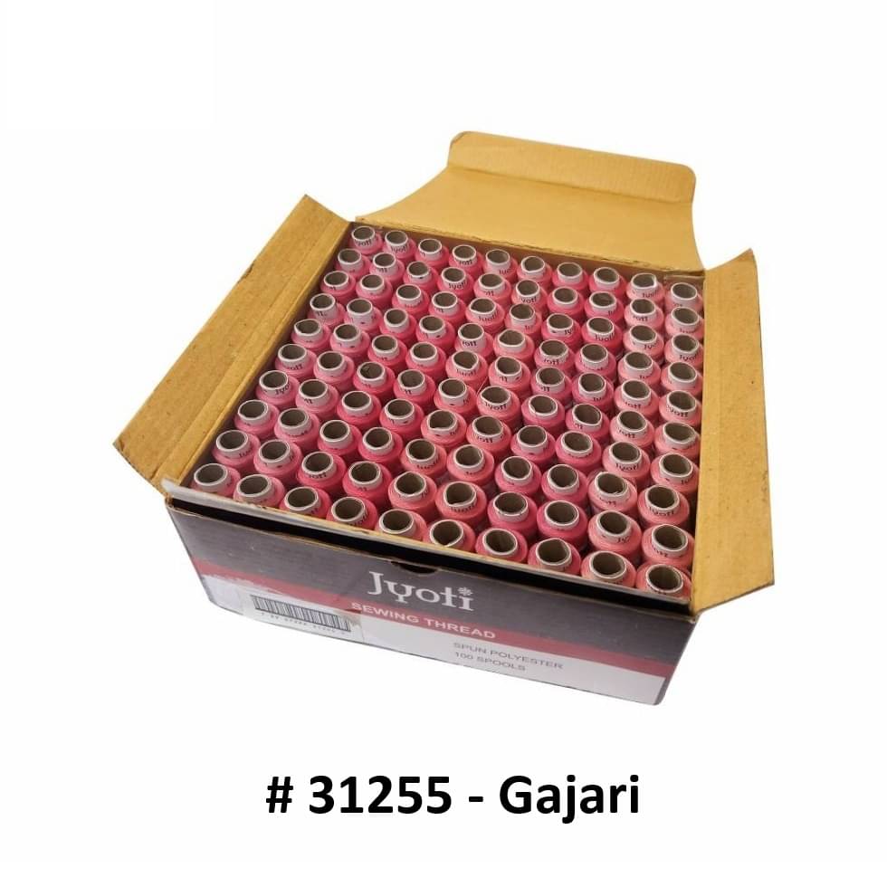     			Jyoti Sewing Thread Polyester, Sewing & Tailoring Craft, Ladies Special Dhaga, Spool for Stitching, Overlock, 2 Ply / 52 Count with Lubrication - # 31255, (100 Tubes of Gajari in 180 Meters)