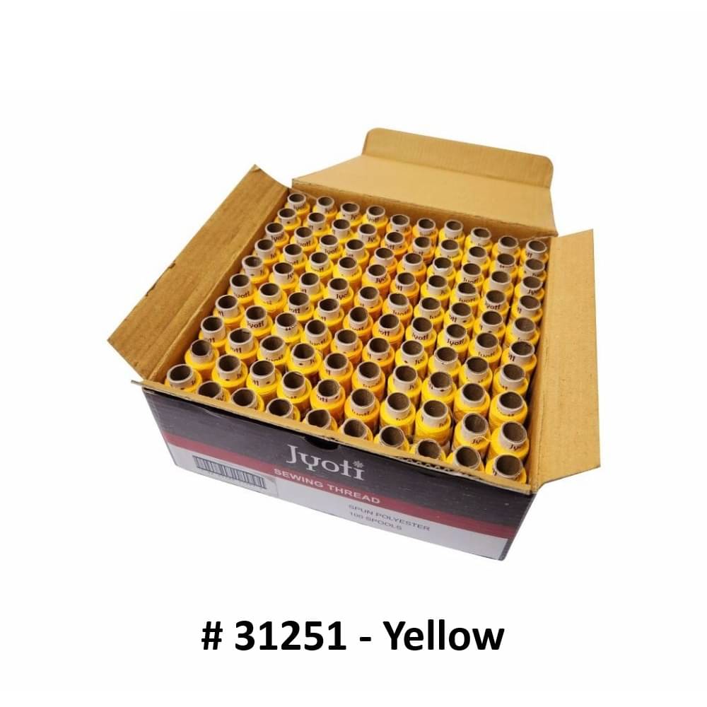     			Jyoti Sewing Thread Polyester, Sewing & Tailoring Craft, Ladies Special Dhaga, Spool for Stitching, Overlock, 2 Ply / 52 Count with Lubrication - # 31251, (100 Tubes of Yellow in 180 Meters)