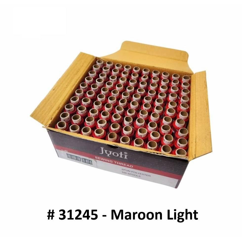     			Jyoti Sewing Thread Polyester, Sewing & Tailoring Craft, Ladies Special Dhaga, Spool for Stitching, Overlock, 2 Ply / 52 Count with Lubrication - # 31245, (100 Tubes of Maroon Light in 180 Meters)