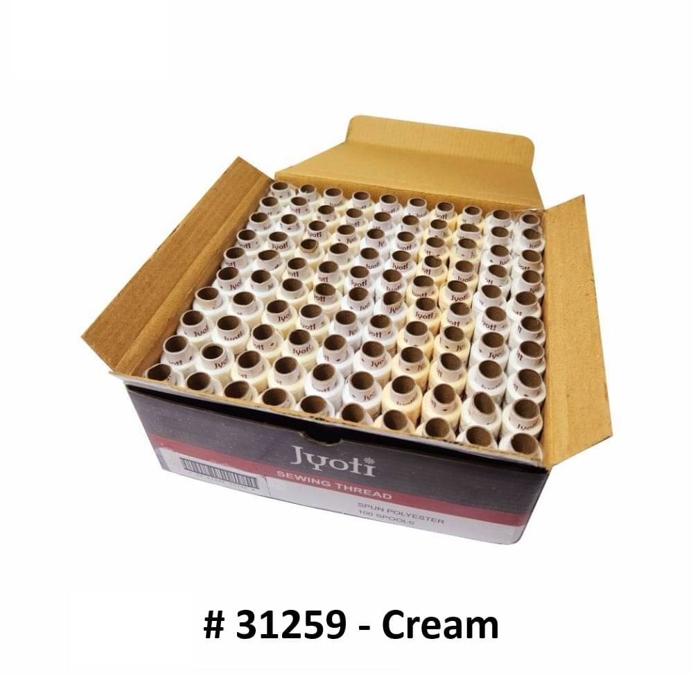     			Jyoti Sewing Thread Polyester, Sewing & Tailoring Craft, Ladies Special Dhaga, Spool for Stitching, Overlock, 2 Ply / 52 Count with Lubrication - # 31259, (100 Tubes of Cream in 180 Meters)