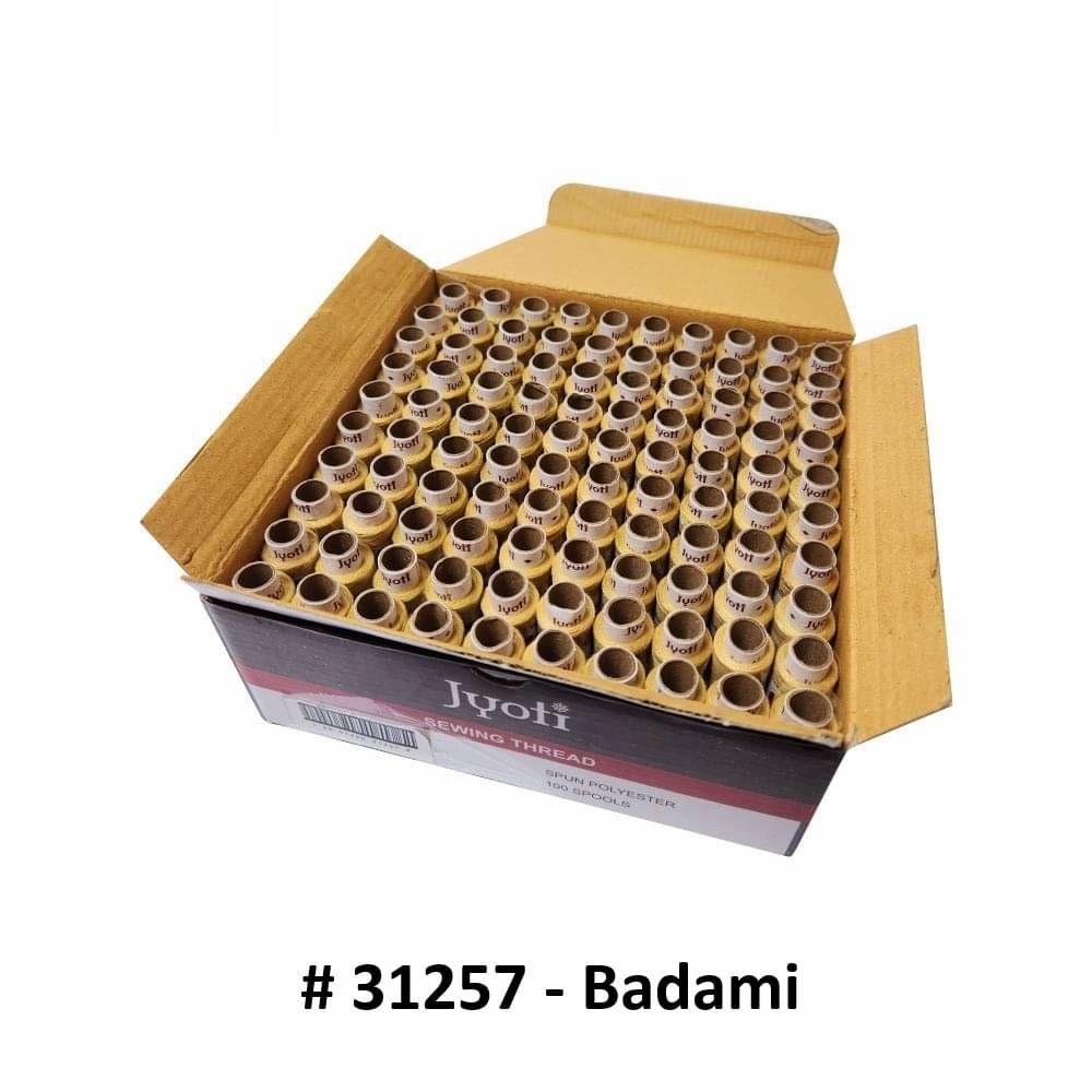     			Jyoti Sewing Thread Polyester, Sewing & Tailoring Craft, Ladies Special Dhaga, Spool for Stitching, Overlock, 2 Ply / 52 Count with Lubrication - # 31257, (100 Tubes of Badami in 180 Meters)